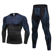 Men's Compression Run jogging Suits Grid Clothes Sports Set Long t shirt And Pants Gym Fitness workout Tights clothing 2pcs Sets